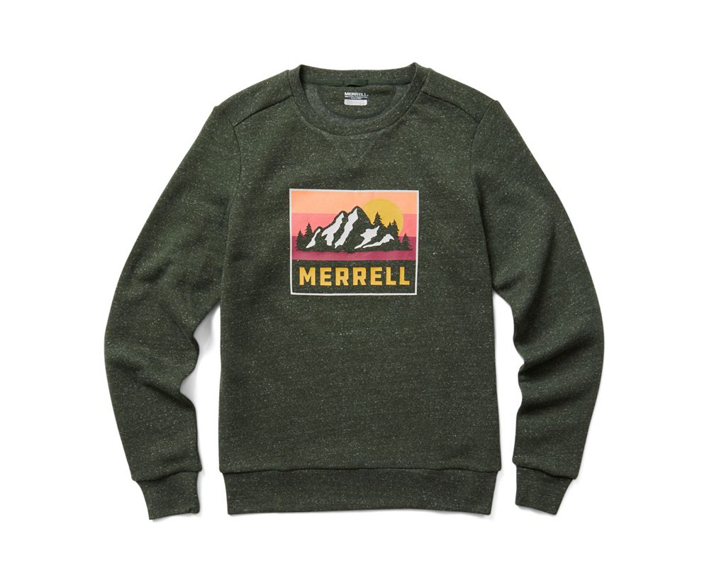 Długi Rękaw Merrell Damskie Oliwkowe - Postcard Crewneck - 182409-PXM